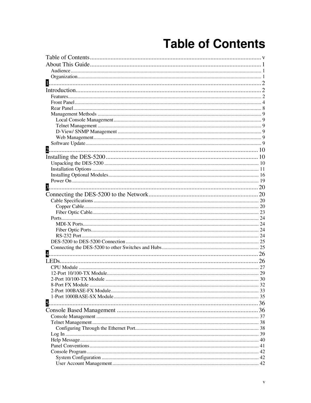 D-Link DES-5200 manual Table of Contents 