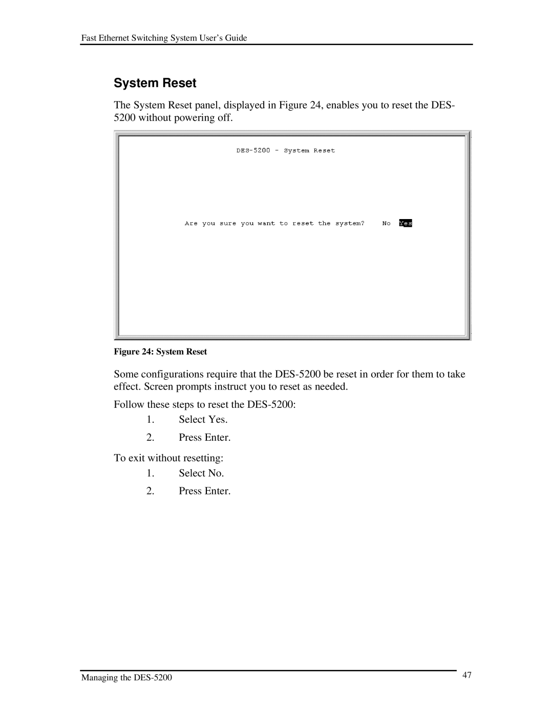 D-Link DES-5200 manual System Reset 