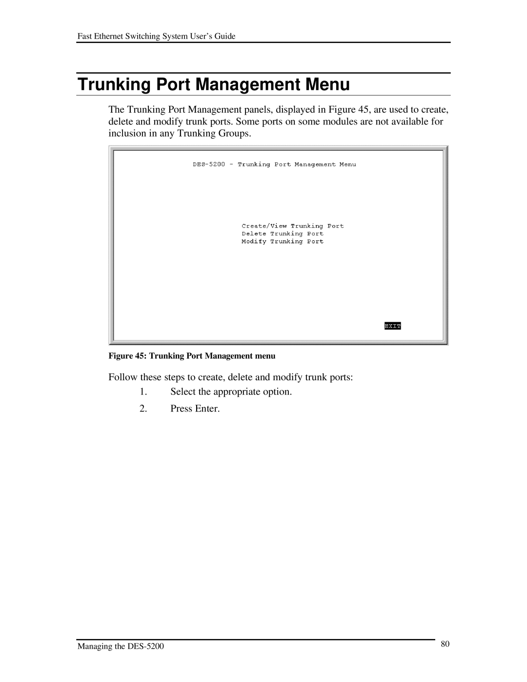 D-Link DES-5200 manual Trunking Port Management Menu, Trunking Port Management menu 