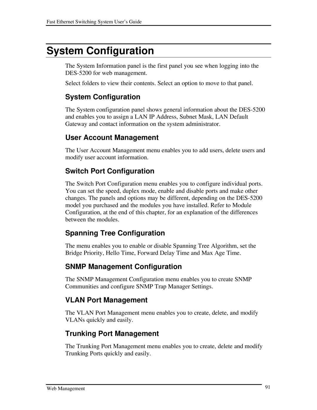 D-Link DES-5200 manual System Configuration 