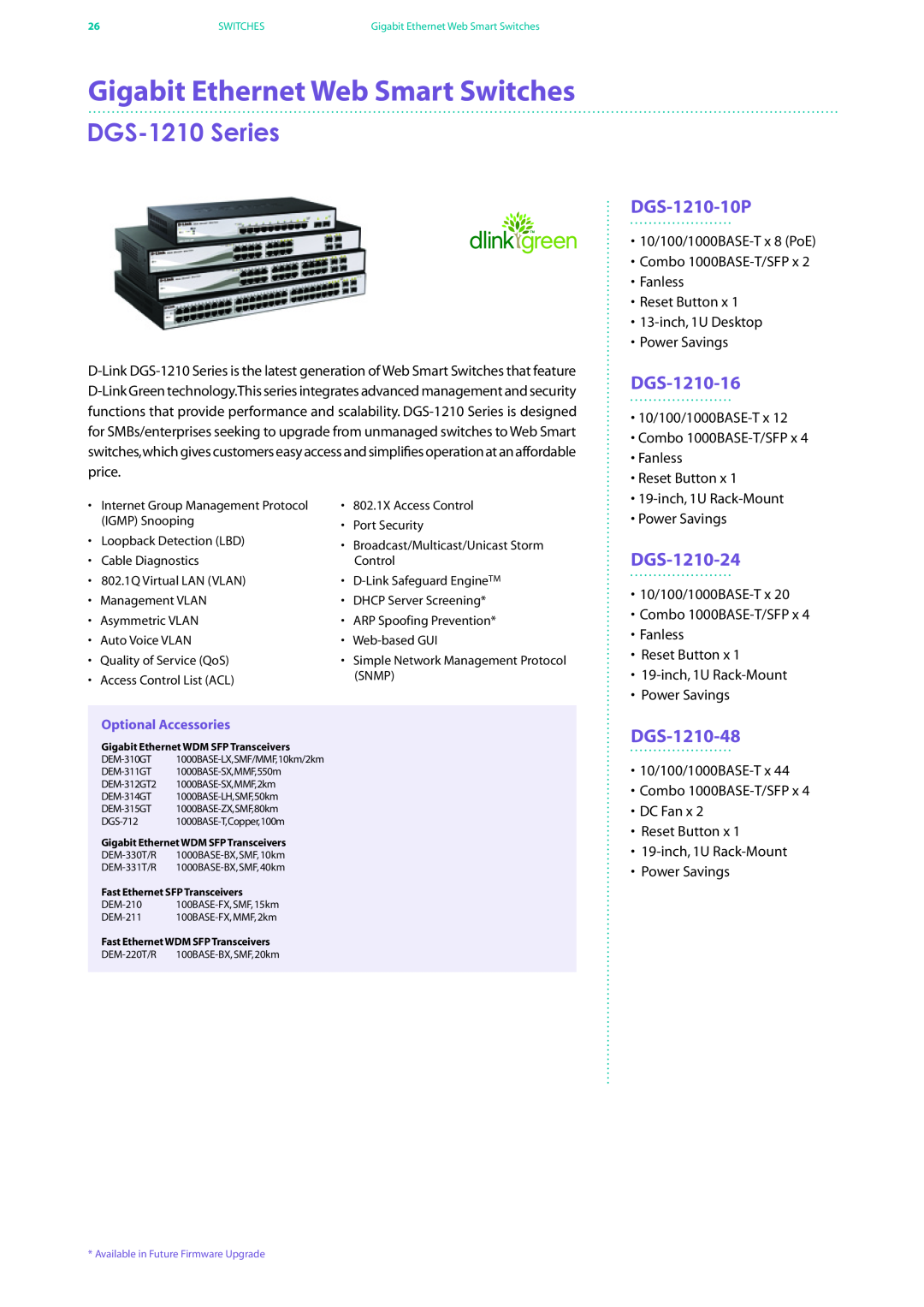 D-Link DES-7200 Gigabit Ethernet Web Smart Switches, DGS-1210 Series, DGS-1210-10P, DGS-1210-16, DGS-1210-24, DGS-1210-48 