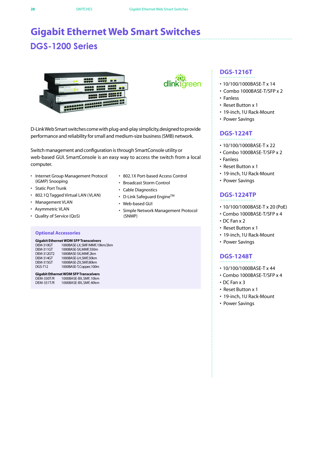 D-Link DES-7200 manual DGS-1200 Series, DGS-1216T, DGS-1224TP, DGS-1248T, Gigabit Ethernet Web Smart Switches 