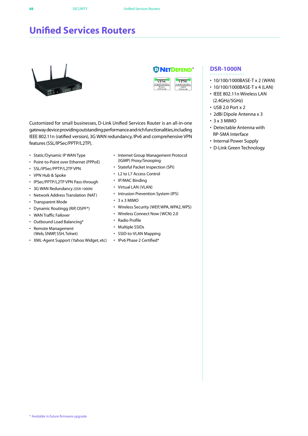 D-Link DES-7200 manual Unified Services Routers, DSR-1000N 