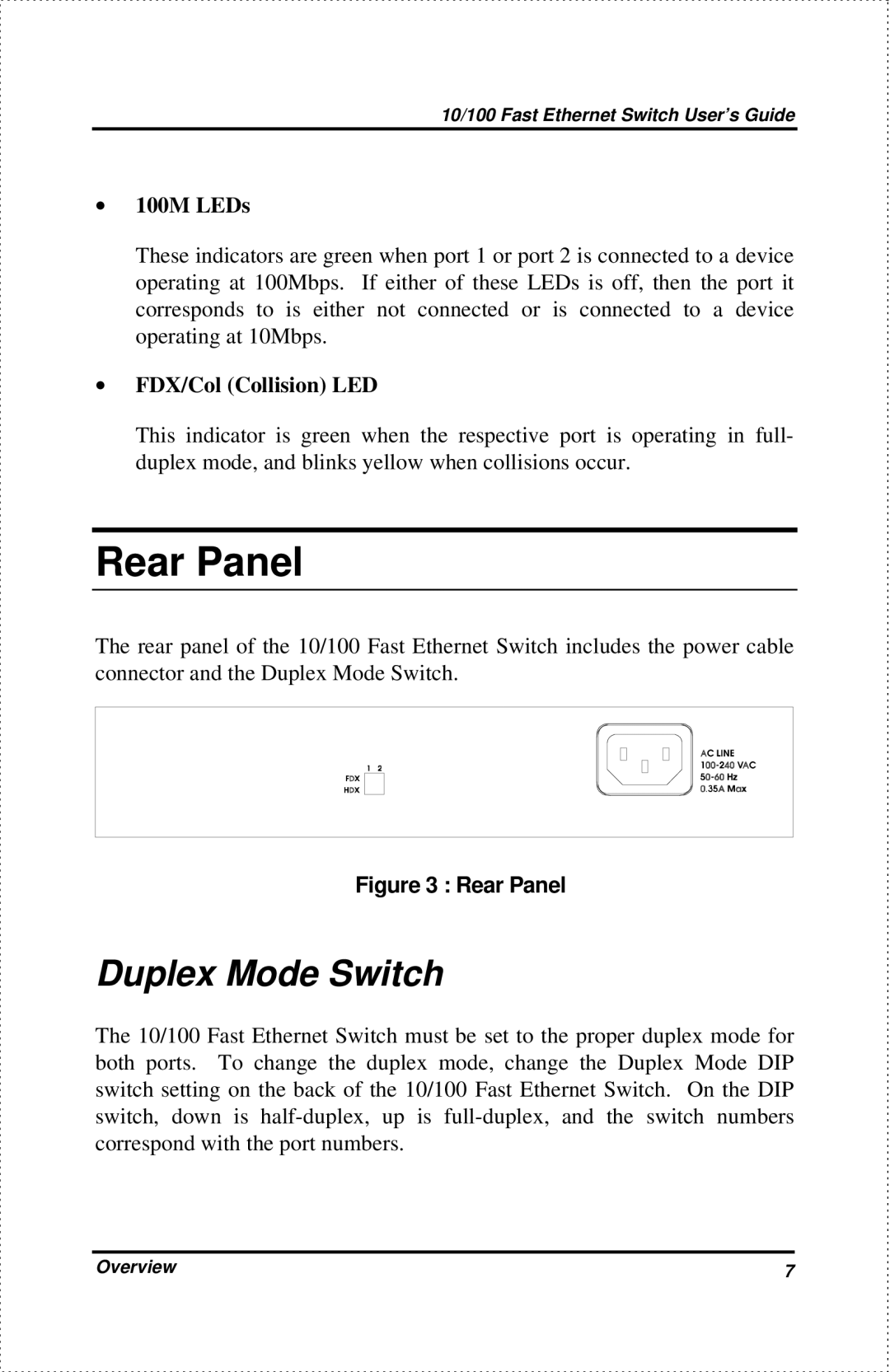 D-Link DES-802 manual Rear Panel, ∙ 100M LEDs 