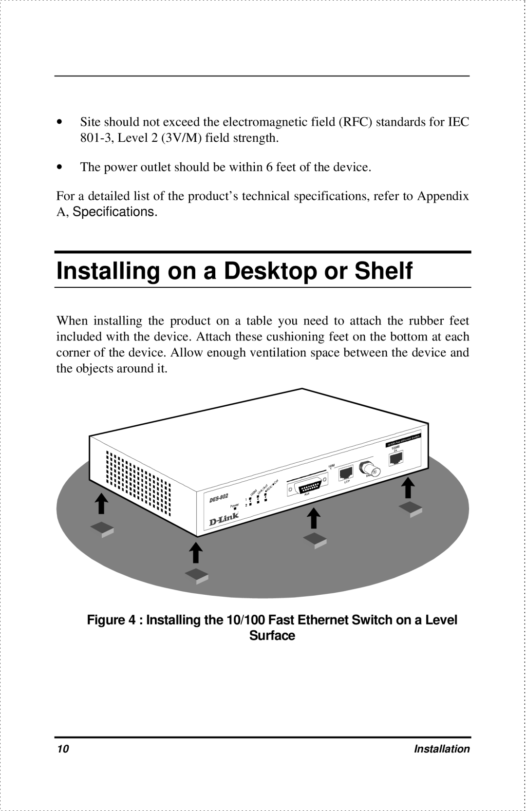 D-Link DES-802 manual Installing on a Desktop or Shelf 