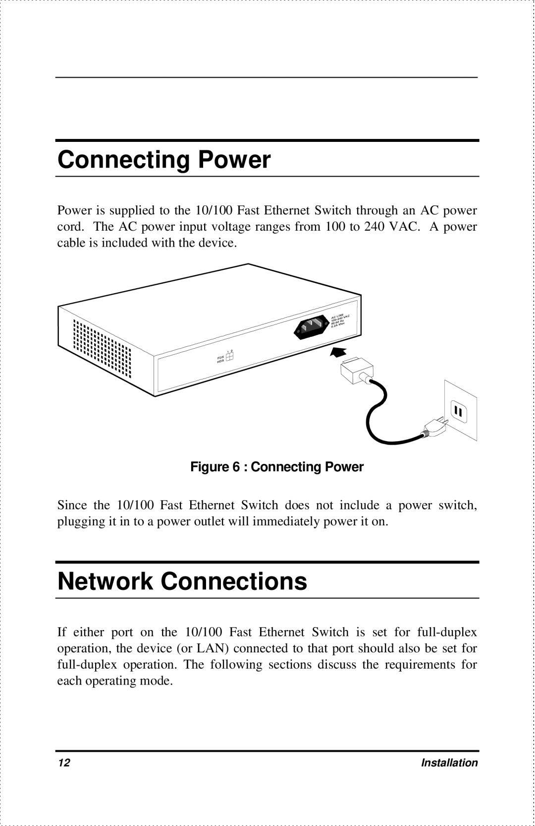 D-Link DES-802 manual Connecting Power, Network Connections 