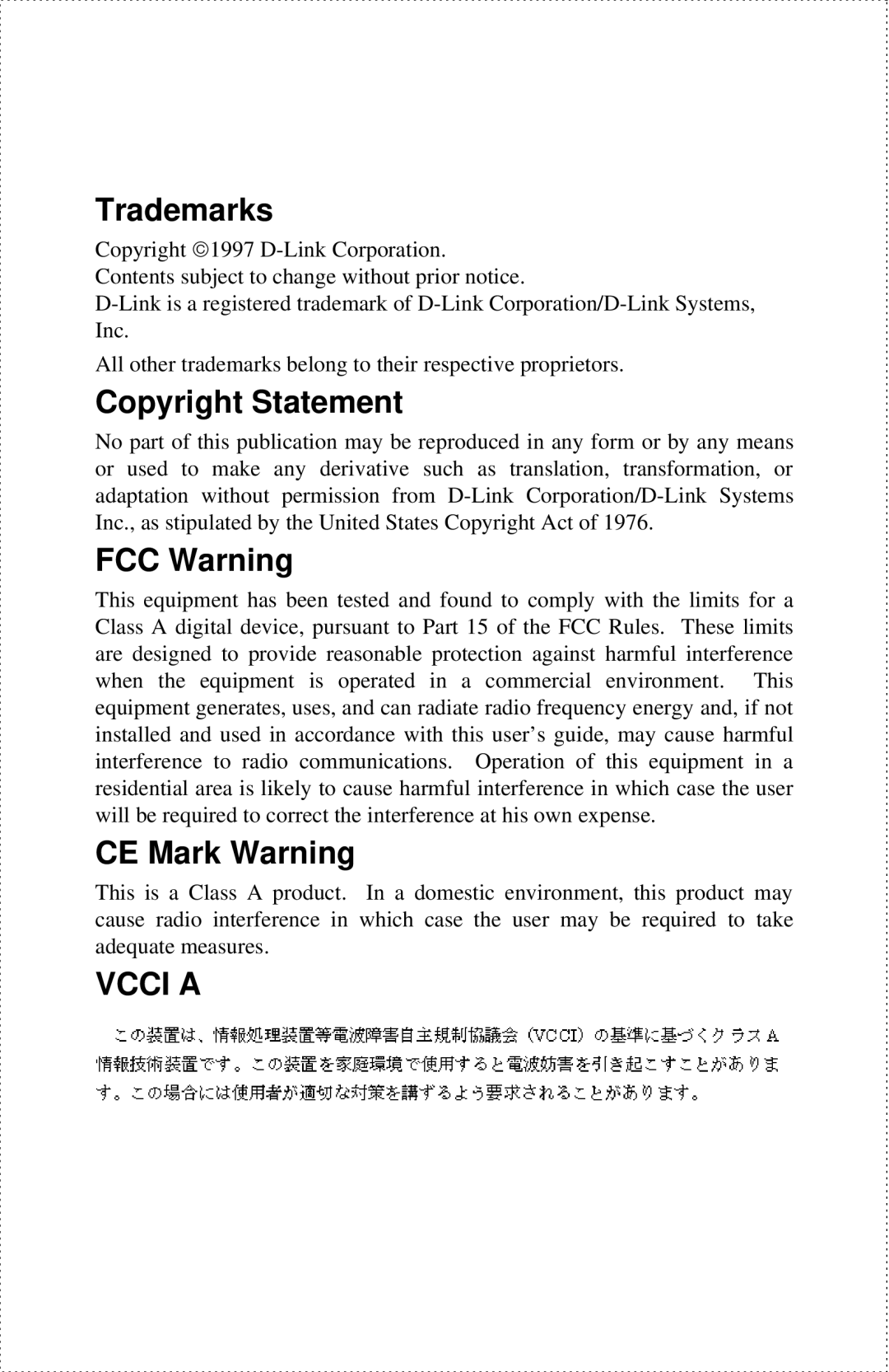 D-Link DES-802 manual Vcci a 