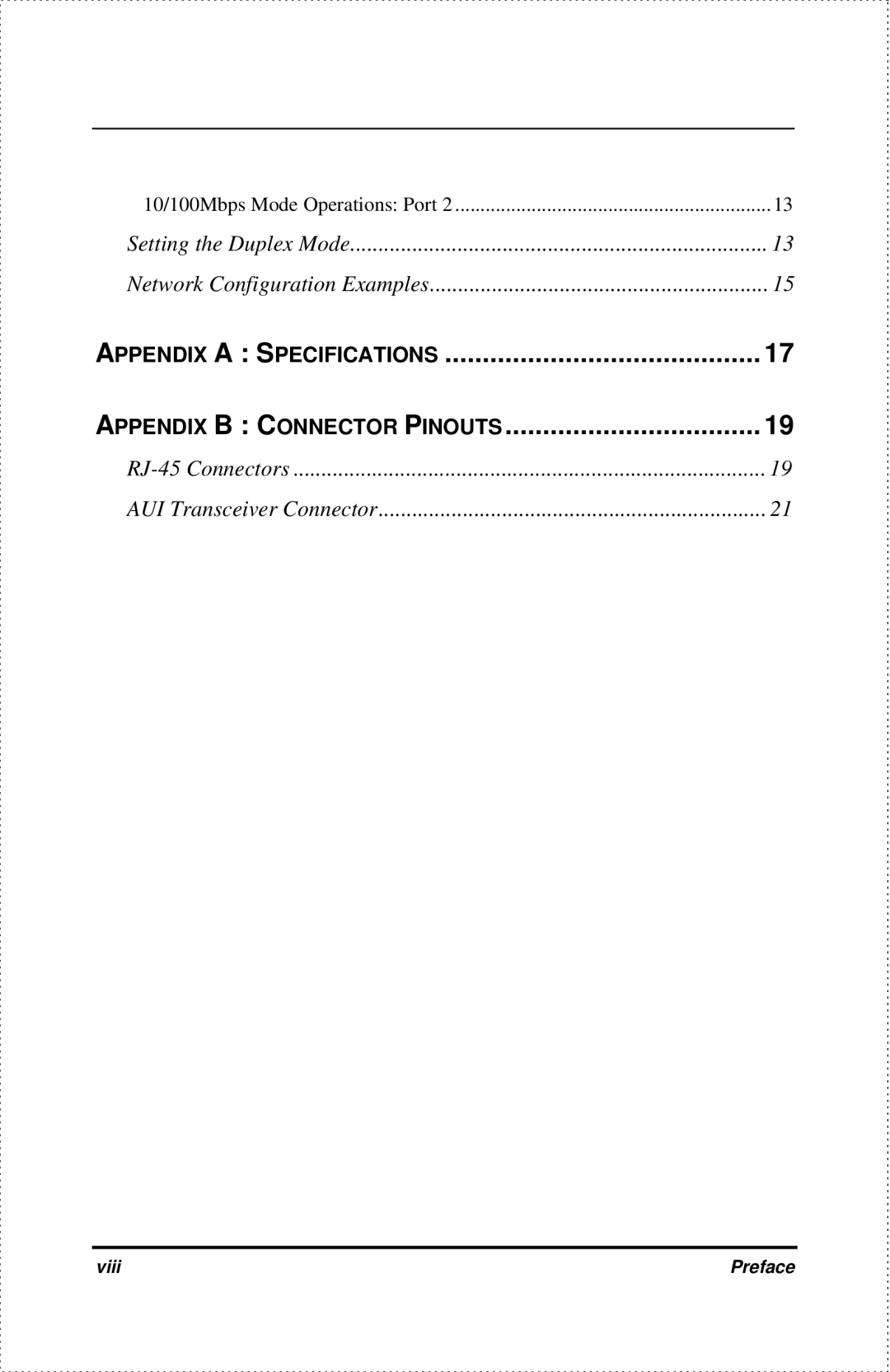 D-Link DES-802 manual Appendix a Specifications 