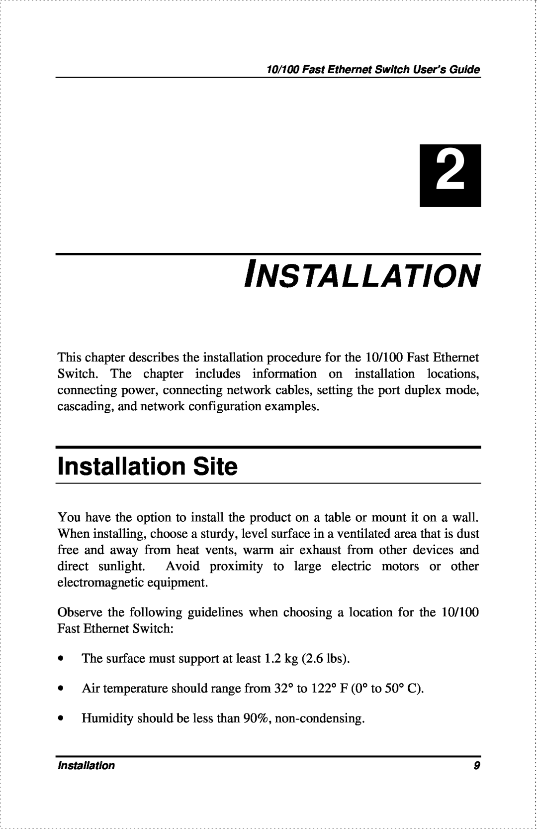 D-Link DES-802 manual Installation Site 