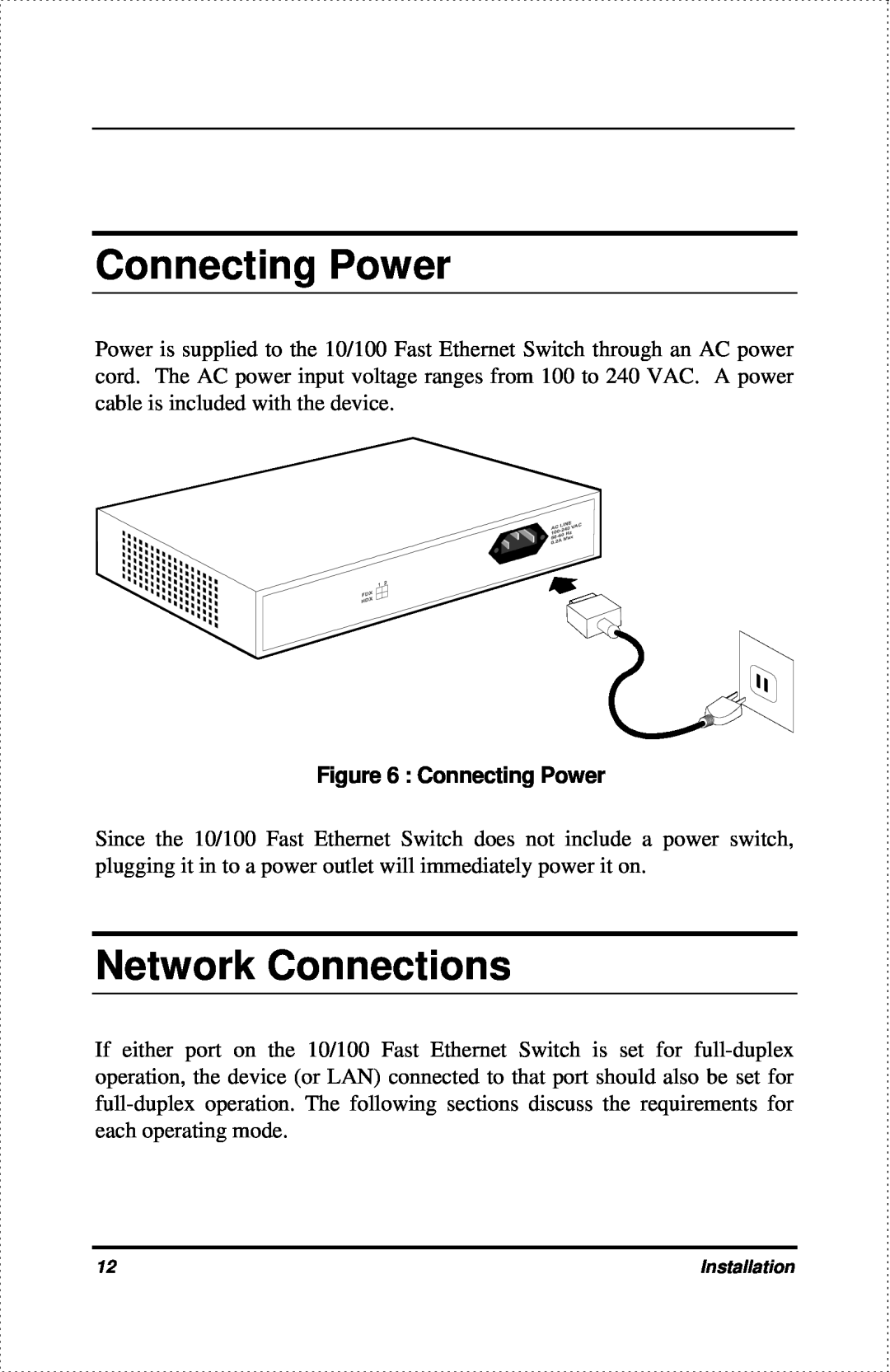 D-Link DES-802 manual Connecting Power, Network Connections 