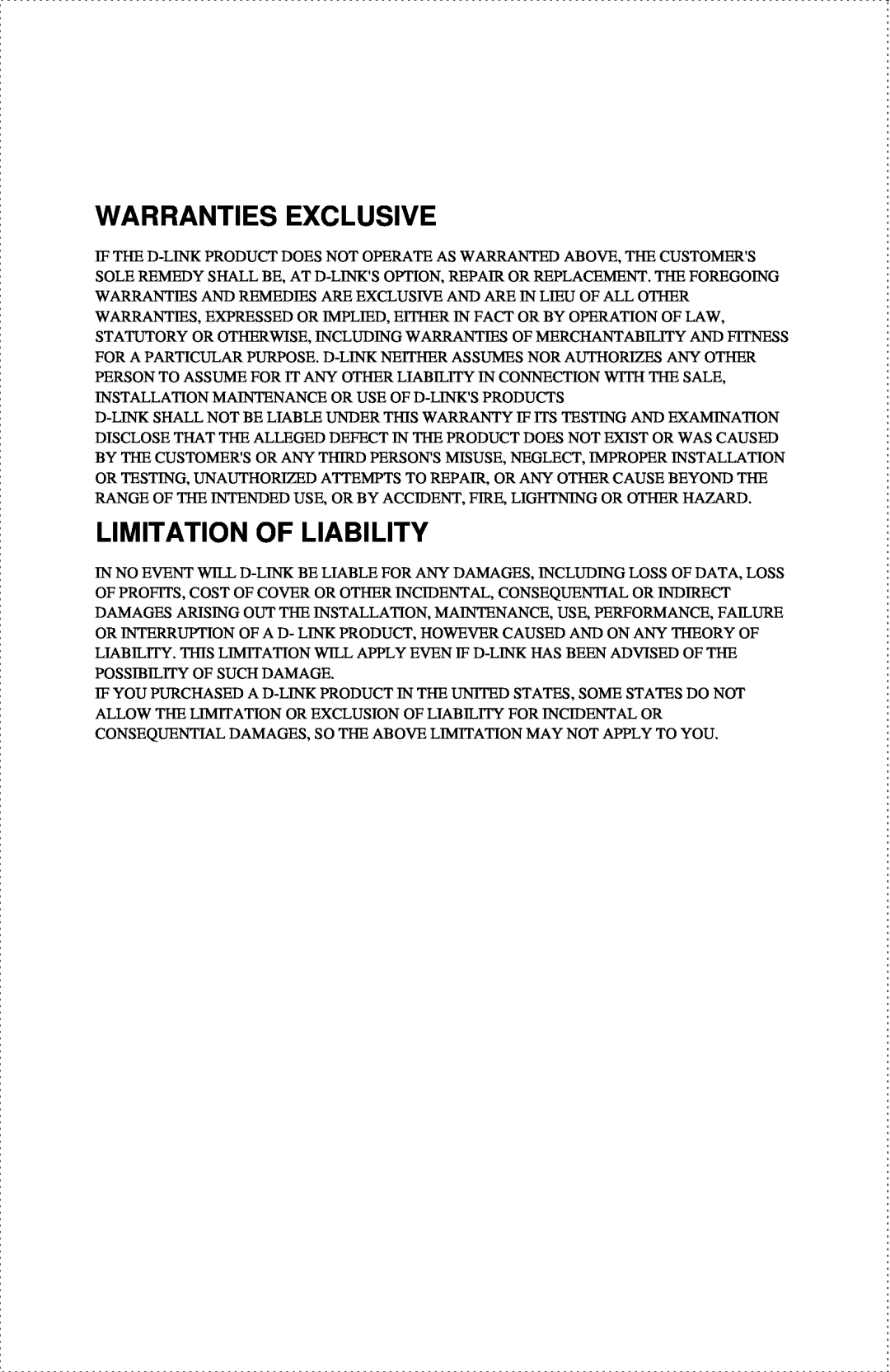 D-Link DES-802 manual Warranties Exclusive, Limitation Of Liability 
