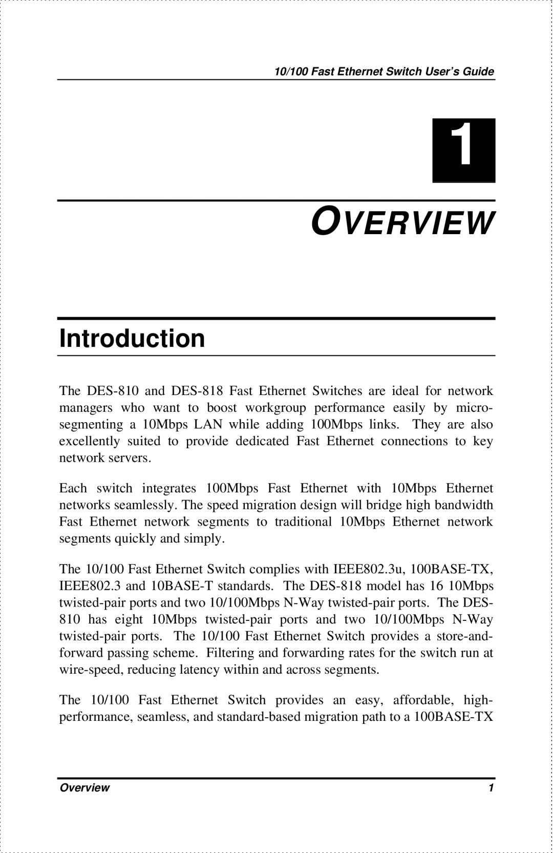 D-Link DES-818, DES-810 manual Overview, Introduction 