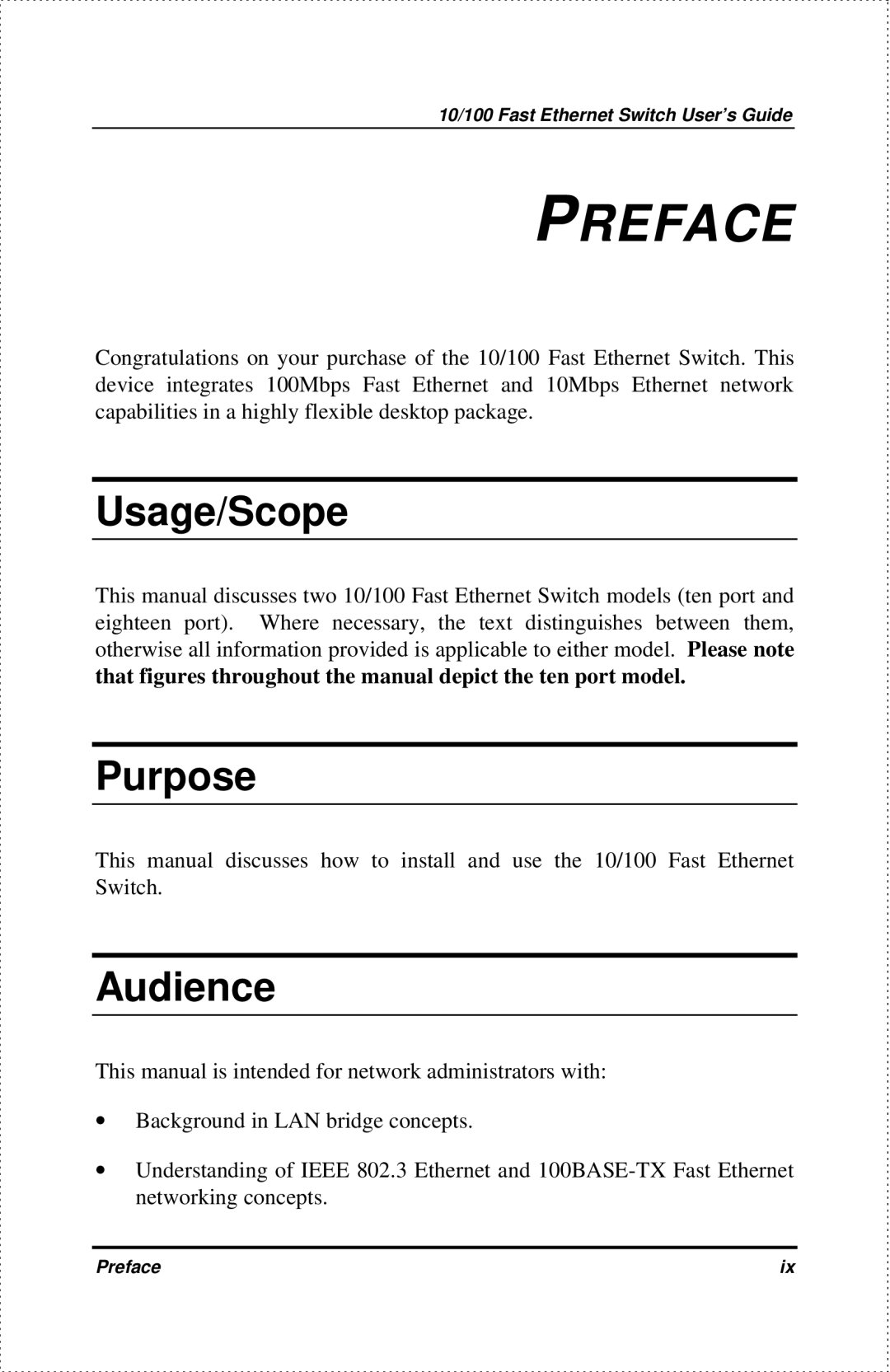 D-Link DES-818, DES-810 manual Preface, Usage/Scope, Purpose, Audience 