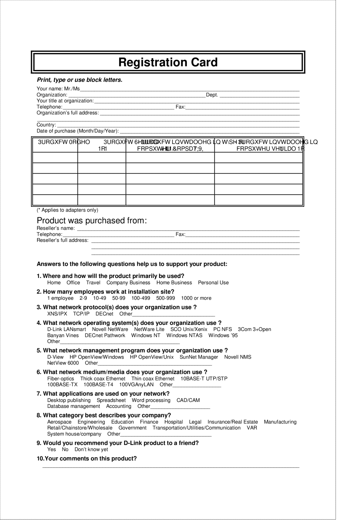 D-Link DFE-2600 manual Registration Card 