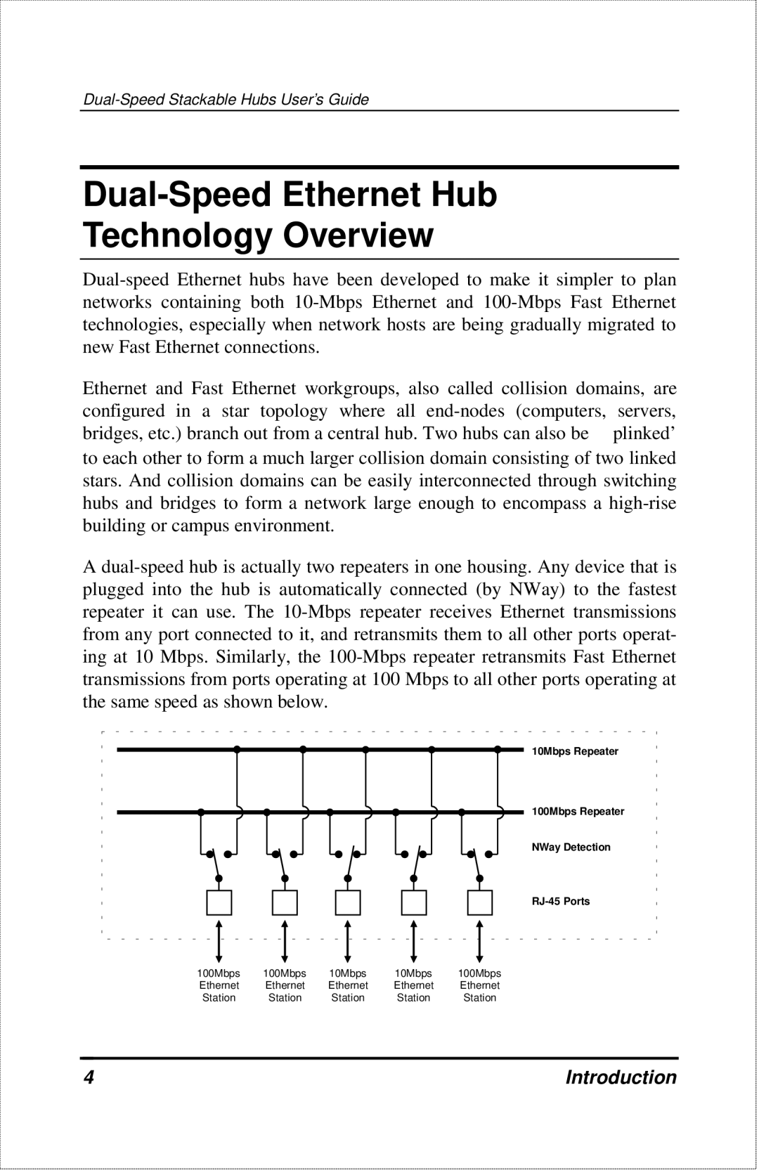 D-Link DFE-2600 Dual-Speed Ethernet Hub Technology Overview, 10Mbps Repeater 100Mbps Repeater NWay Detection RJ-45 Ports 