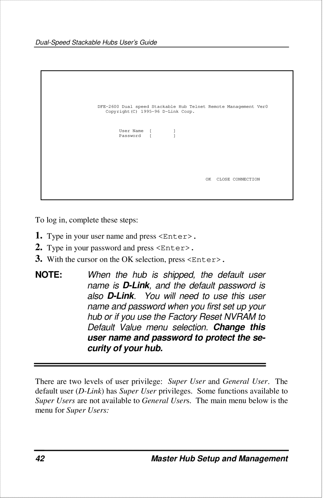 D-Link DFE-2600 manual OK Close Connection 