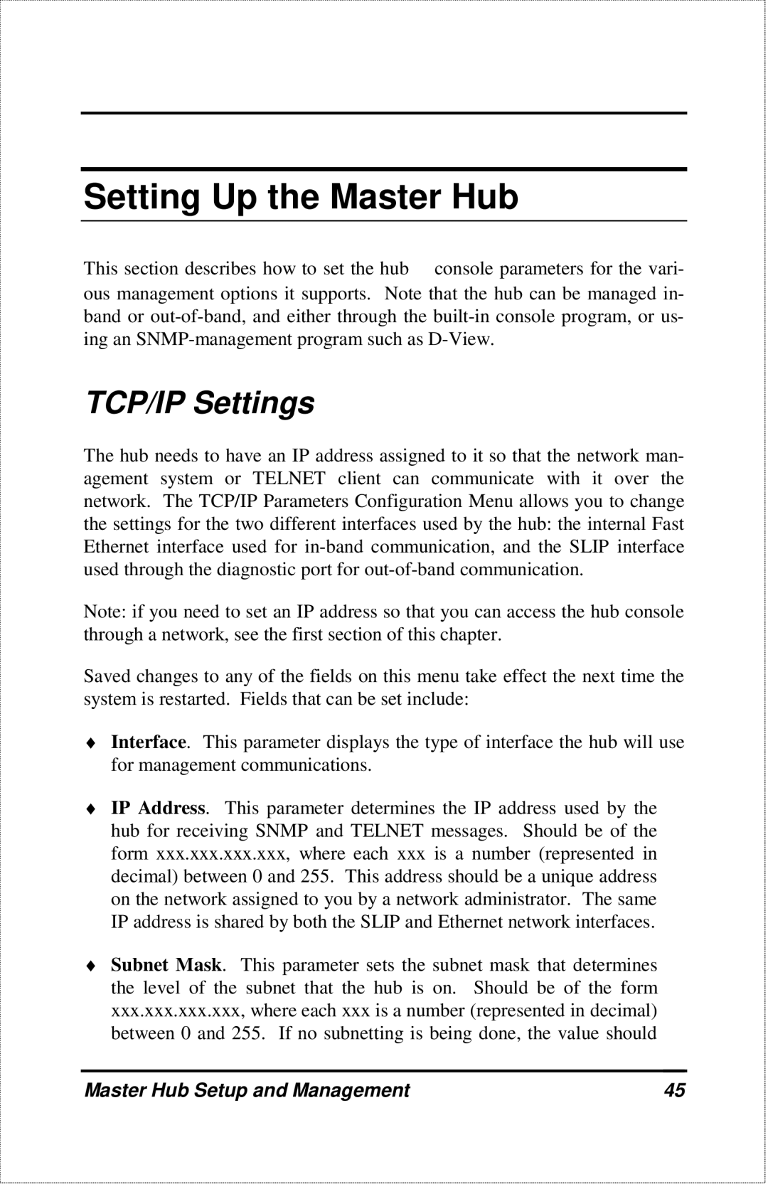 D-Link DFE-2600 manual Setting Up the Master Hub, TCP/IP Settings 