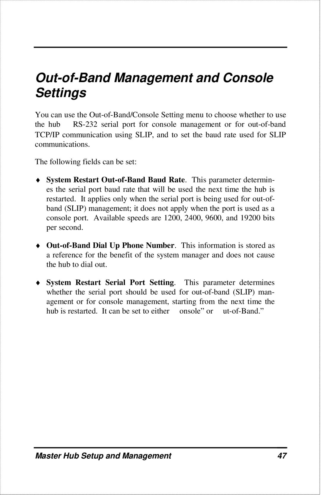 D-Link DFE-2600 manual Out-of-Band Management and Console Settings 