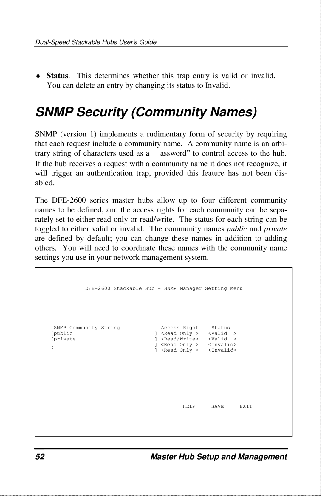 D-Link DFE-2600 manual Snmp Security Community Names 