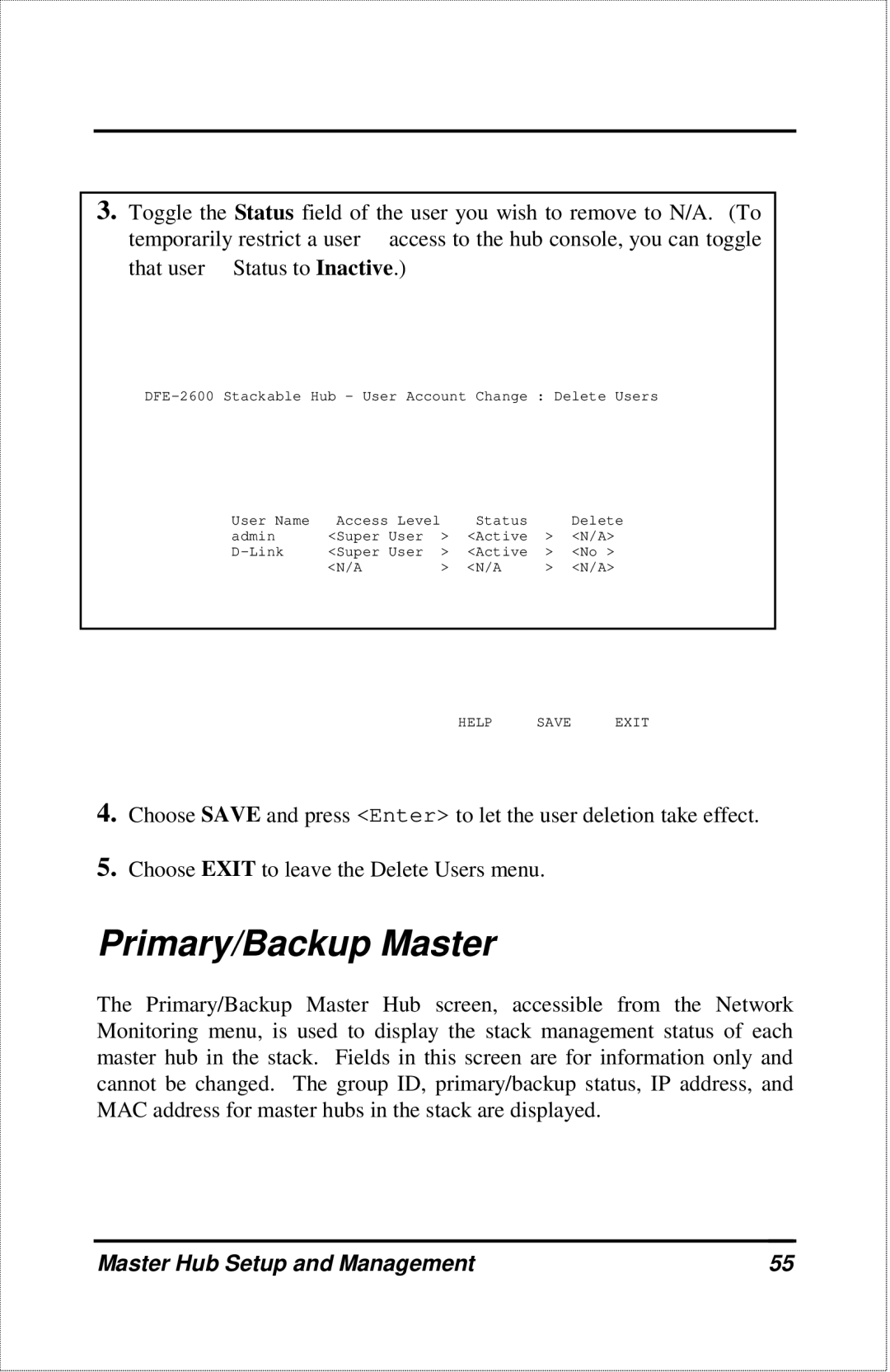 D-Link DFE-2600 manual Primary/Backup Master 