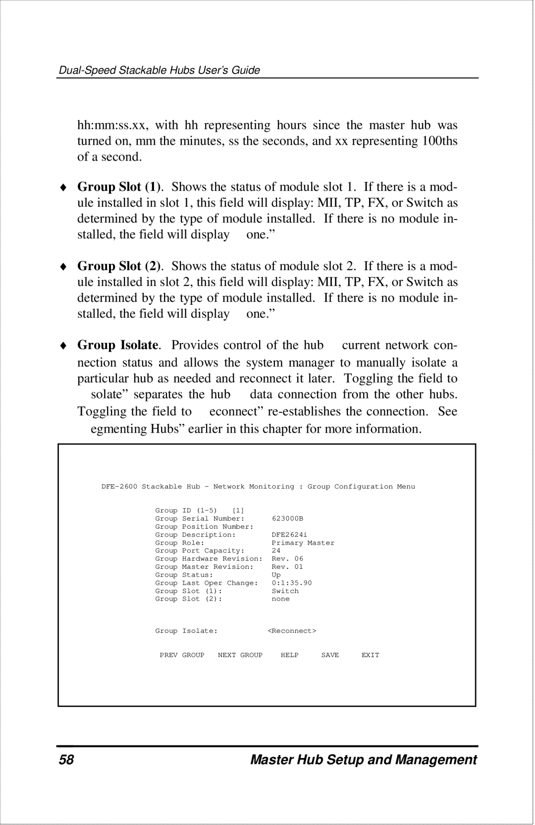 D-Link DFE-2600 manual Prev Group Next Group Help Save Exit 