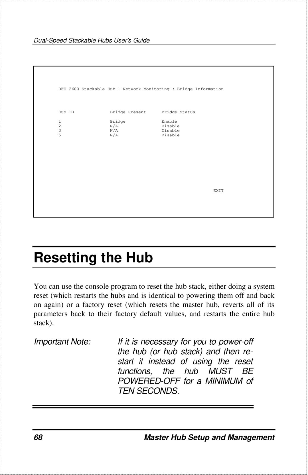 D-Link DFE-2600 manual Resetting the Hub, TEN Seconds 