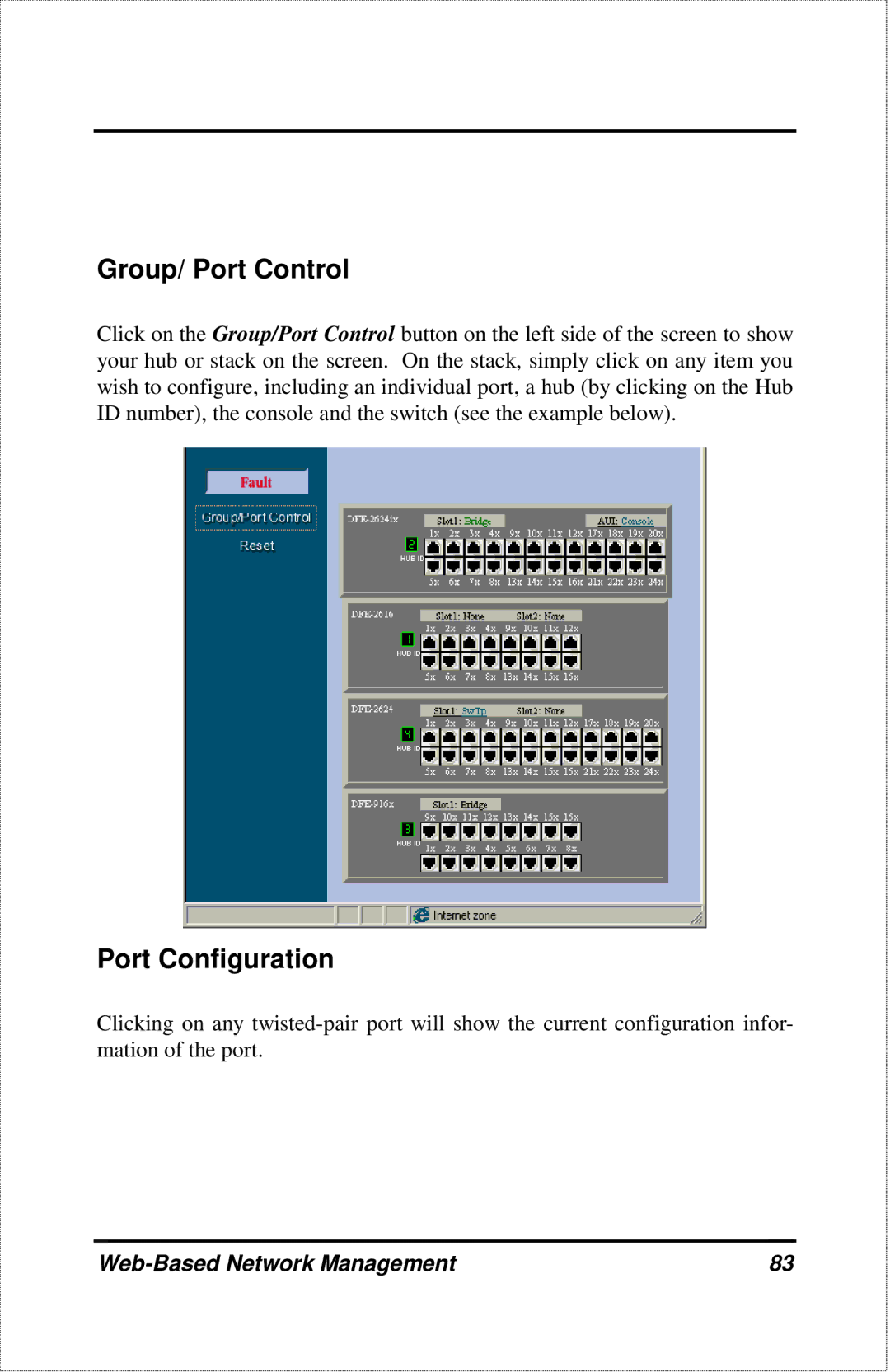 D-Link DFE-2600 manual Group/ Port Control, Port Configuration 