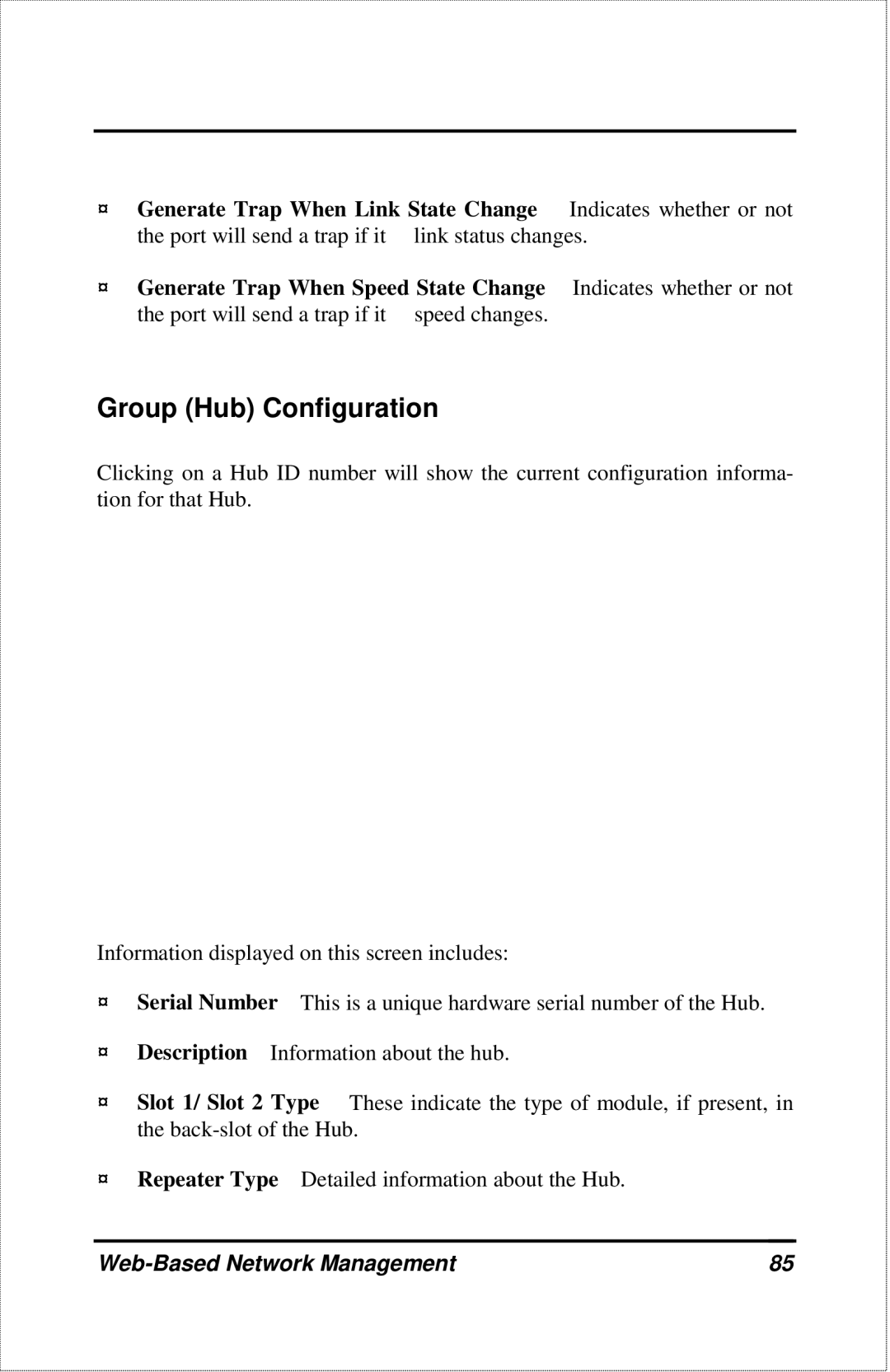 D-Link DFE-2600 manual Group Hub Configuration, Generate Trap When Link State Change, Generate Trap When Speed State Change 