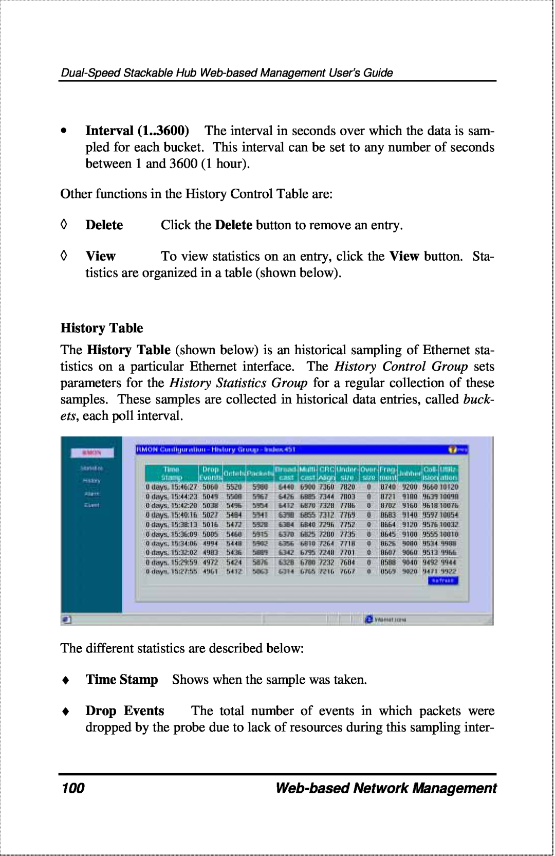 D-Link DFE-2600 manual History Table, Web-based Network Management 