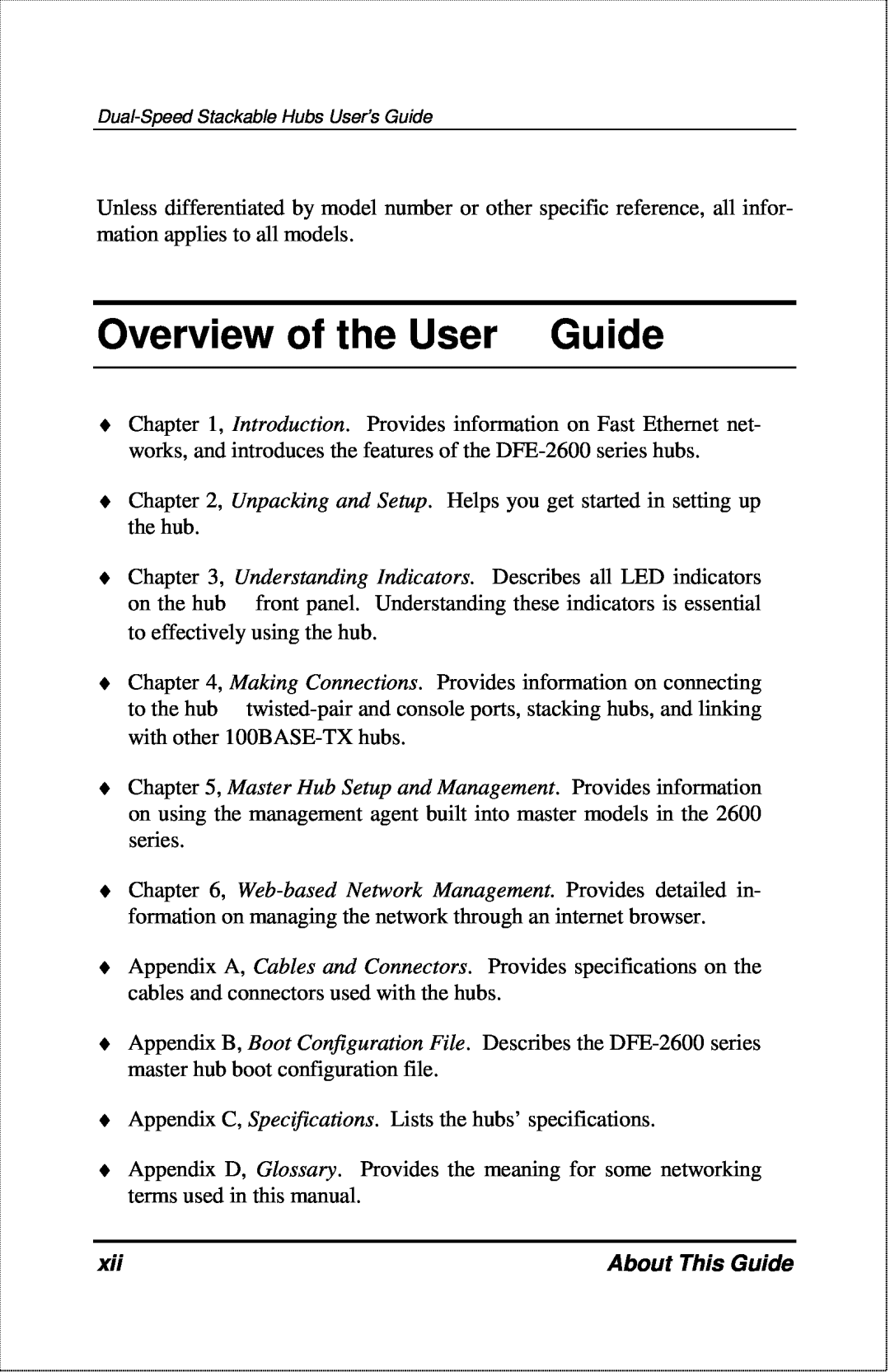 D-Link DFE-2600 manual Overview of the User Guide, About This Guide 