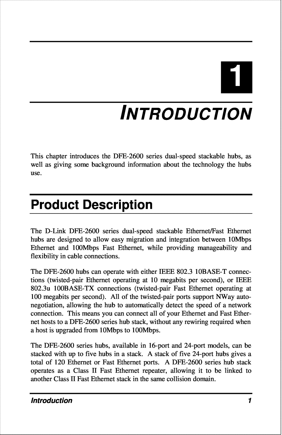 D-Link DFE-2600 manual Introduction, Product Description 