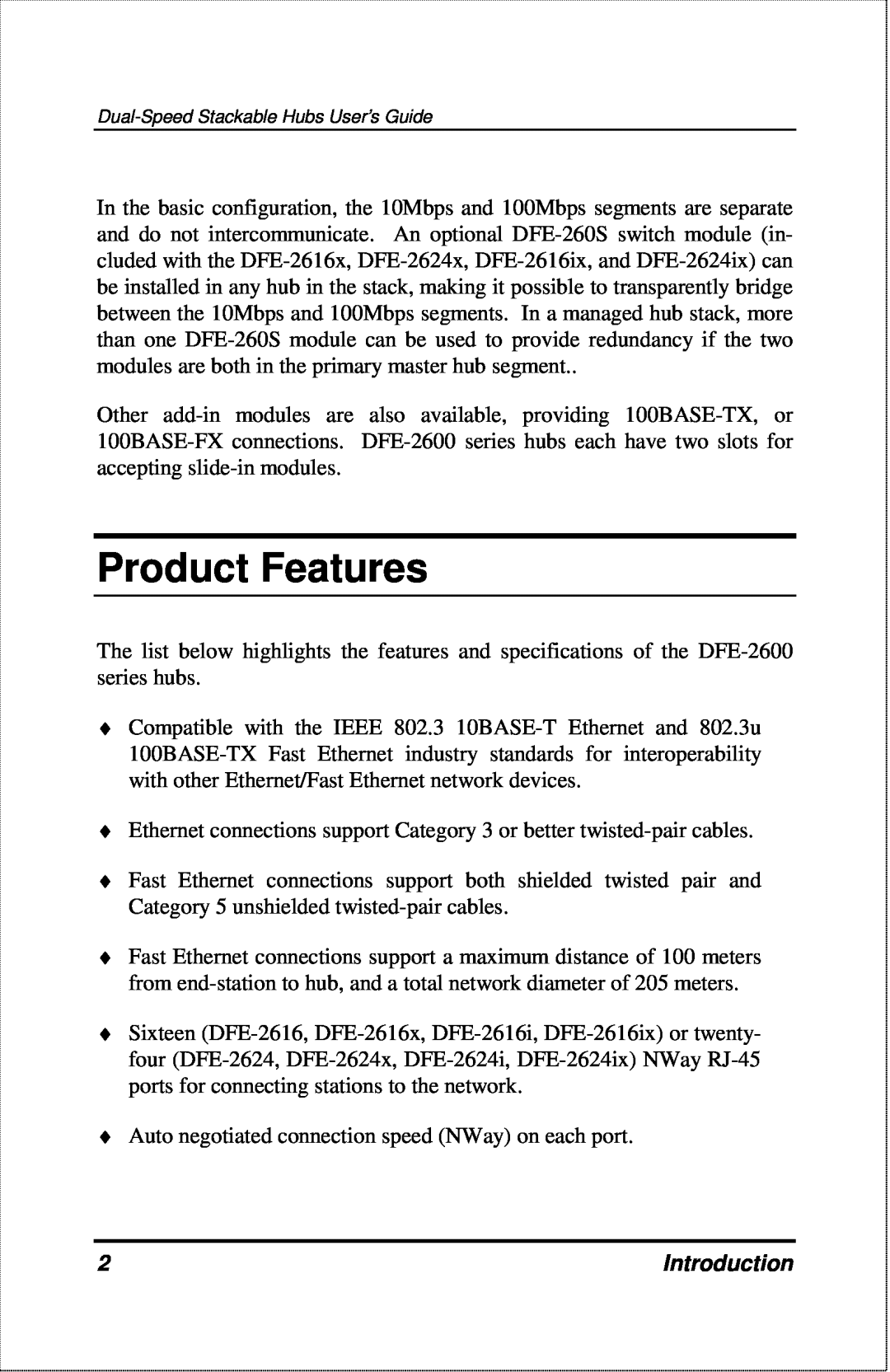D-Link DFE-2600 manual Product Features, Introduction 