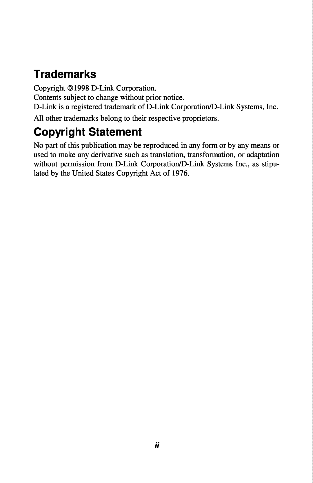 D-Link DFE-2600 manual Trademarks, Copyright Statement 