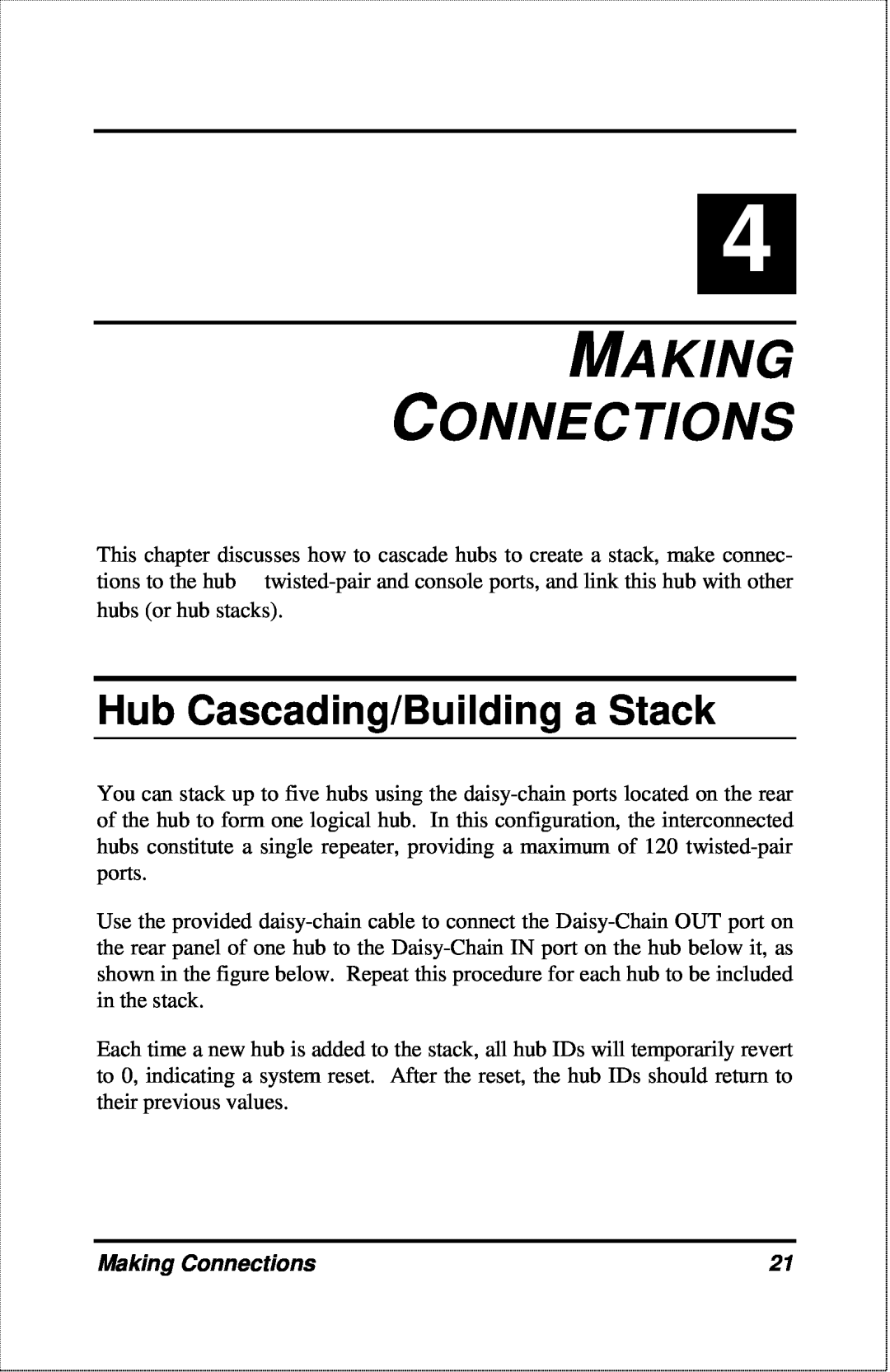 D-Link DFE-2600 manual Making Connections, Hub Cascading/Building a Stack 