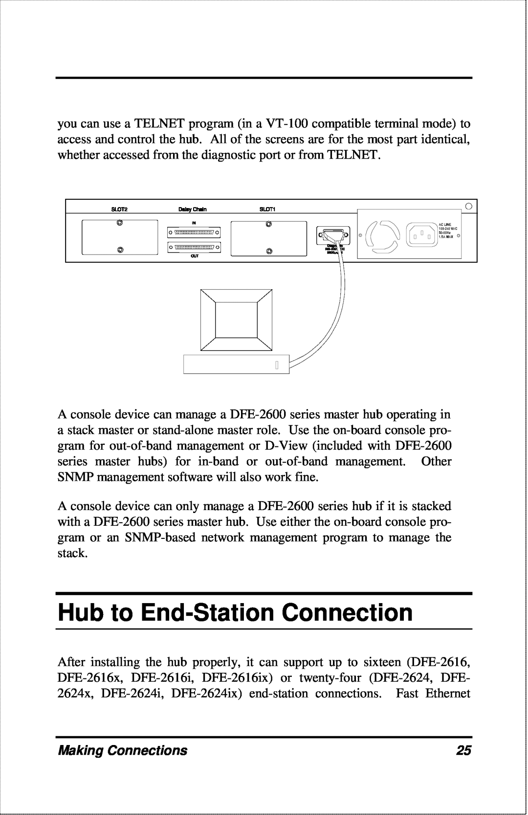 D-Link DFE-2600 manual Hub to End-Station Connection, Making Connections 