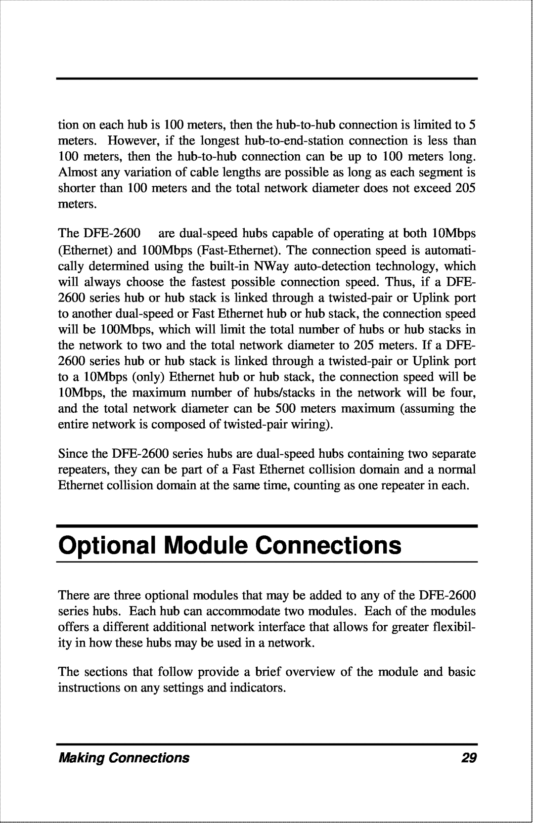 D-Link DFE-2600 manual Optional Module Connections, Making Connections 