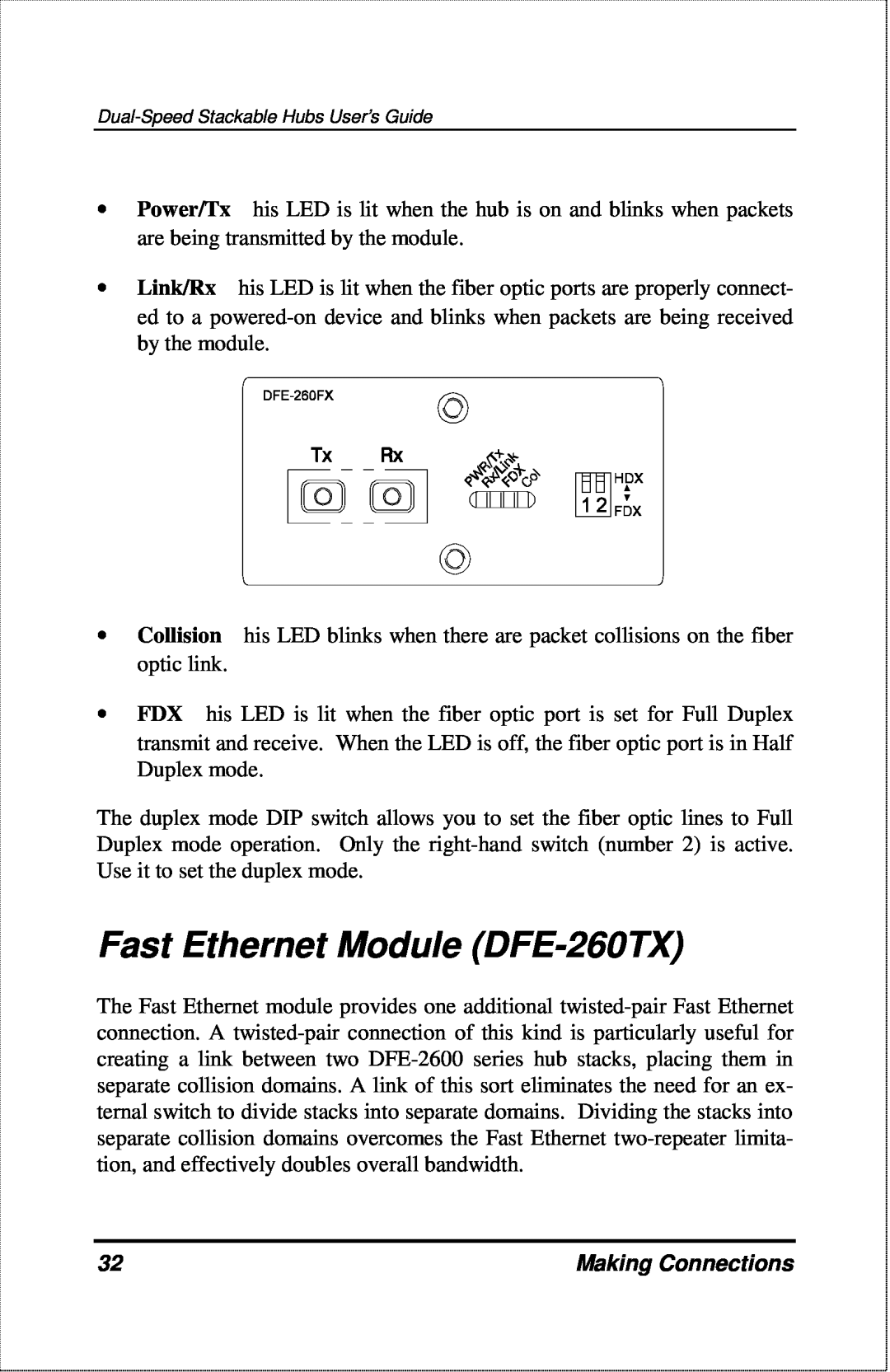 D-Link DFE-2600 manual Fast Ethernet Module DFE-260TX, Making Connections 