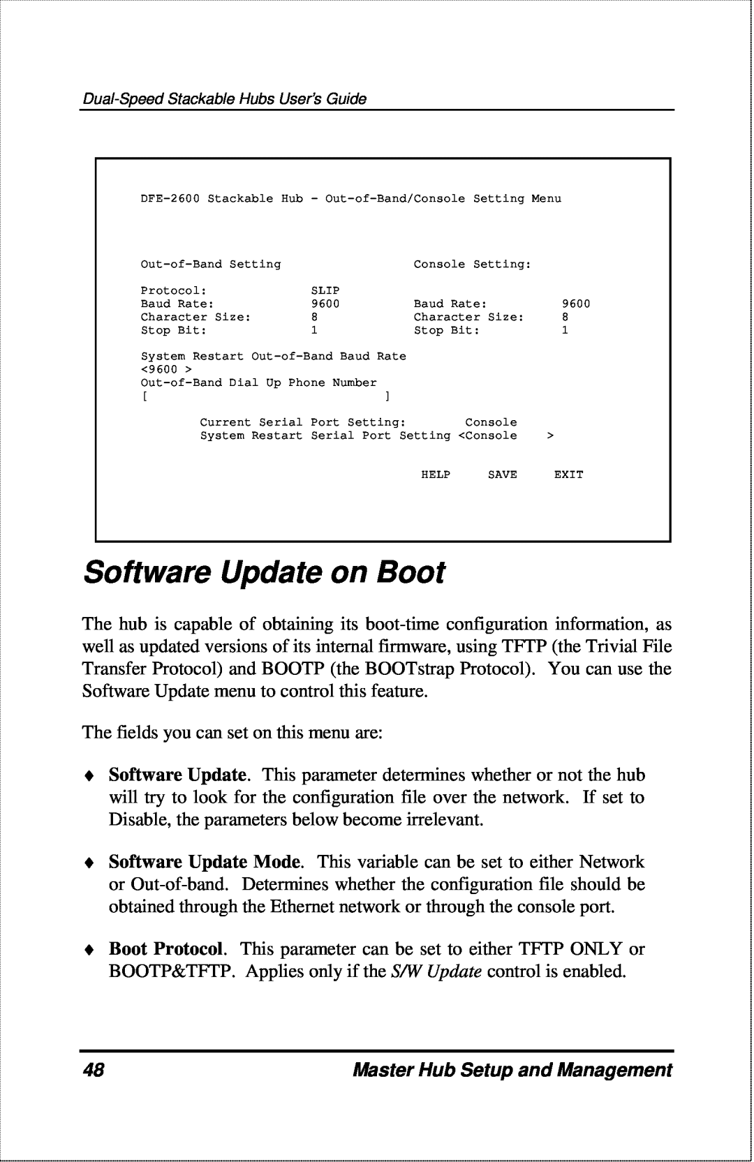 D-Link DFE-2600 manual Software Update on Boot, Master Hub Setup and Management 