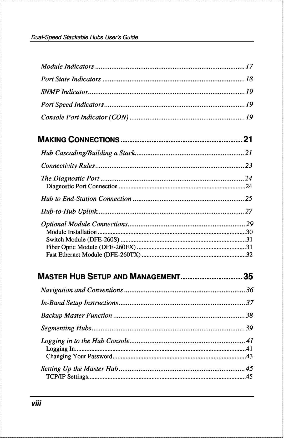 D-Link DFE-2600 manual Making Connections, Master Hub Setup And Management, viii 