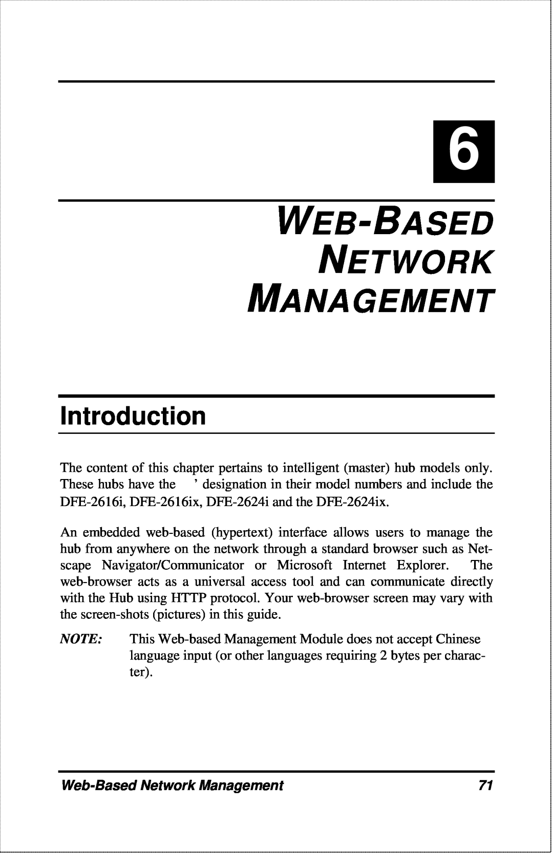 D-Link DFE-2600 manual Web-Based Network Management, Introduction 