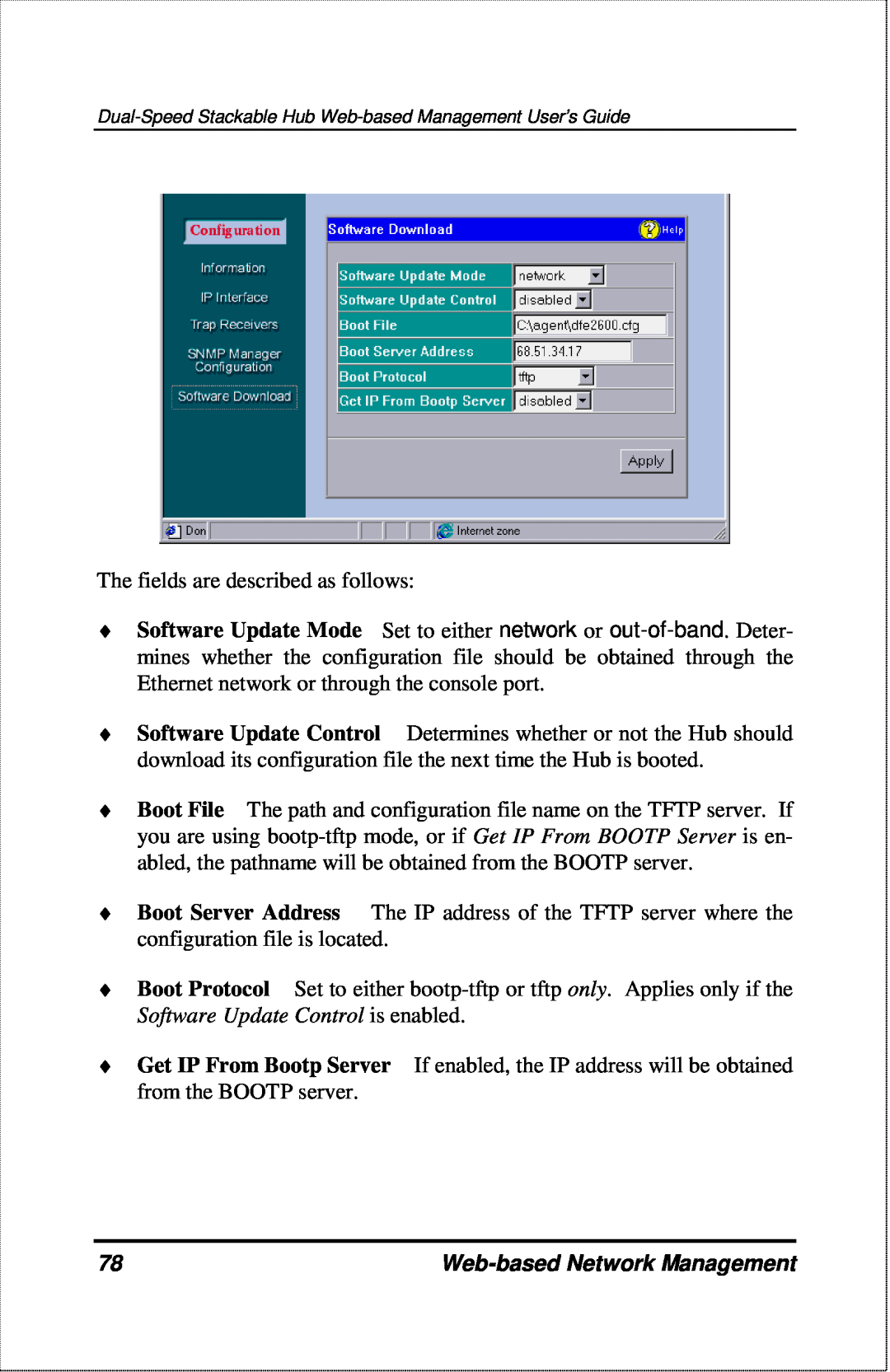 D-Link DFE-2600 manual The fields are described as follows, Web-based Network Management 
