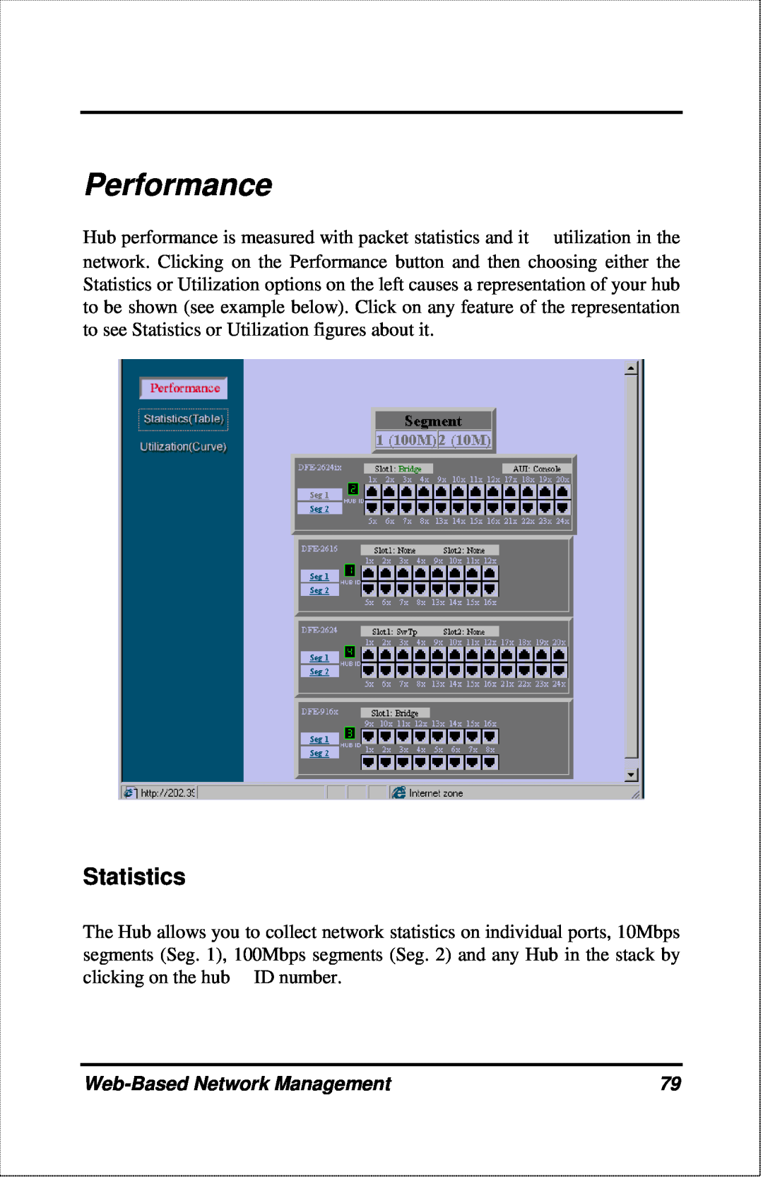 D-Link DFE-2600 manual Performance, Statistics, Web-Based Network Management 