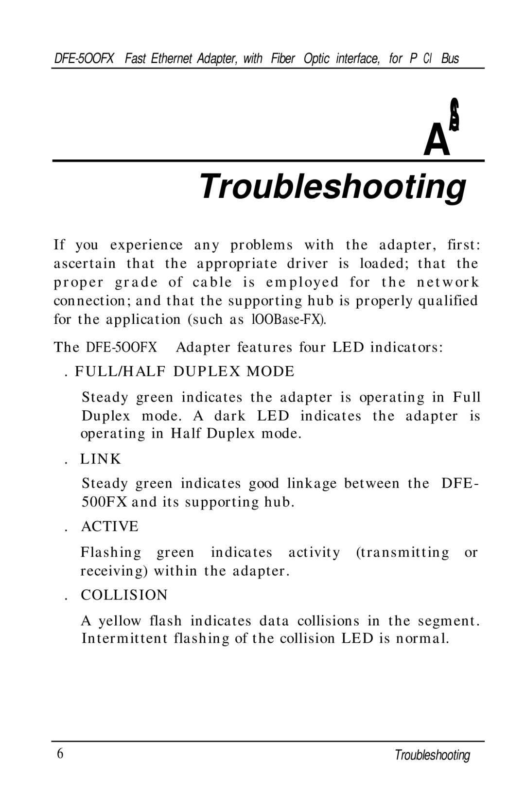 D-Link DFE-500FX manual Aas, Troubleshooting 