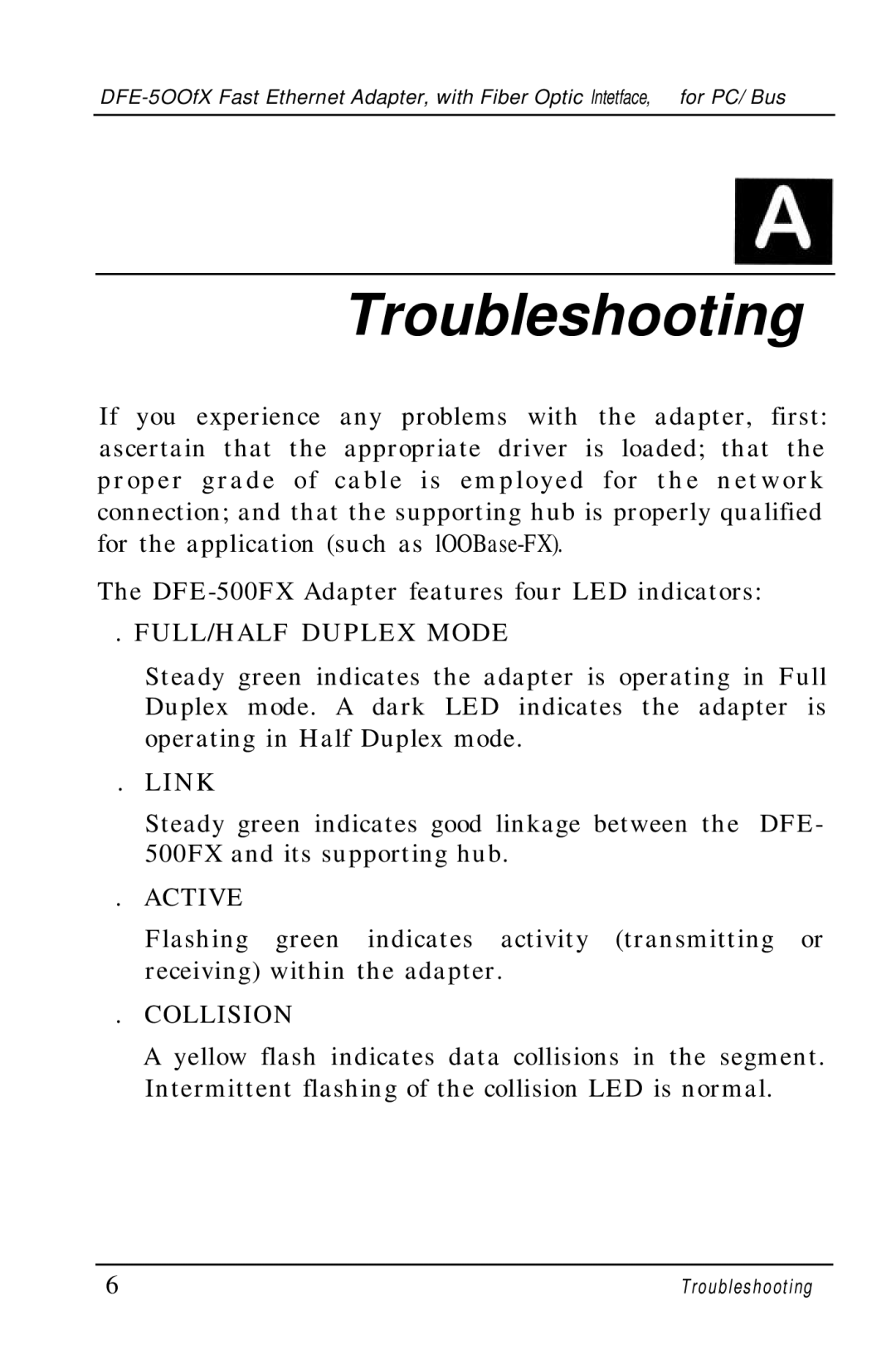 D-Link DFE-500FX manual Troubleshooting 