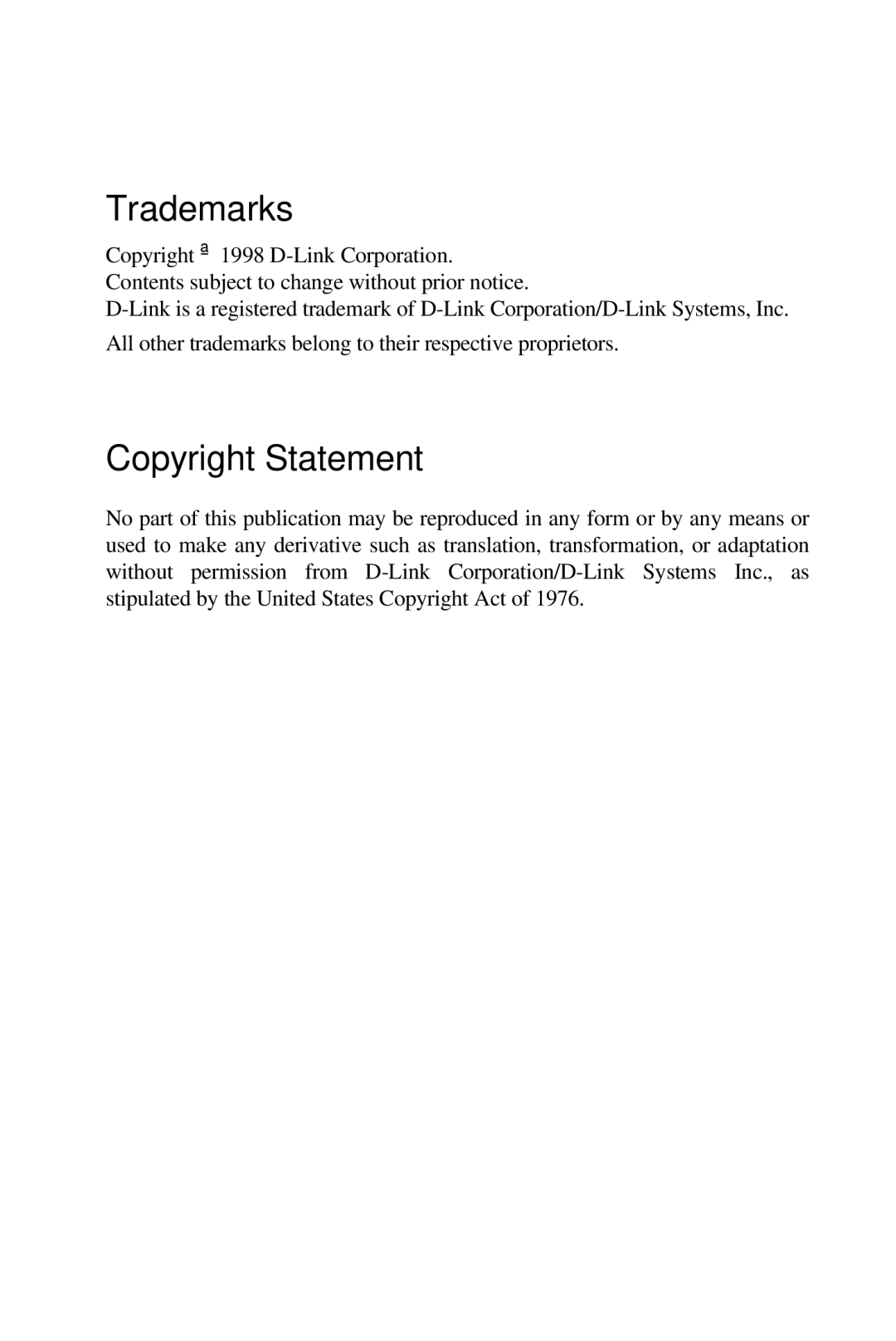 D-Link DFE-500FX manual Trademarks, Copyright Statement 