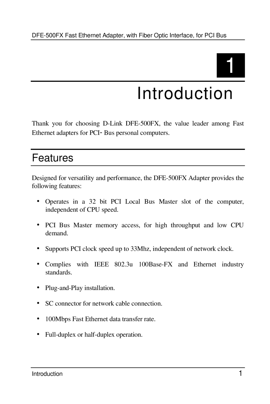 D-Link DFE-500FX manual Introduction, Features 