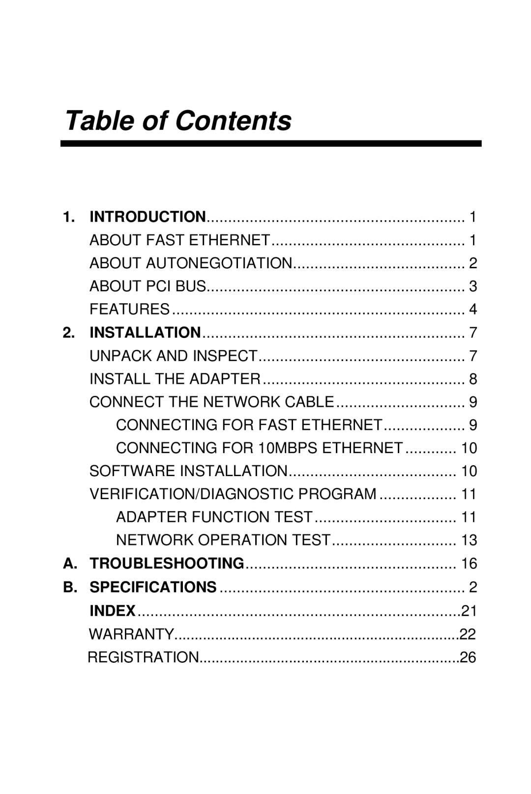 D-Link DFE-500TX manual Table of Contents 