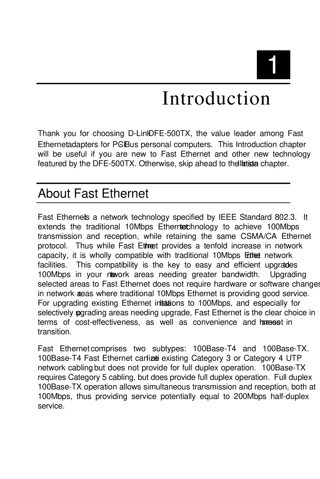 D-Link DFE-500TX manual Introduction, About Fast Ethernet 