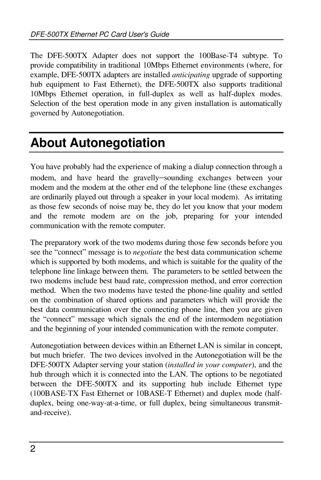 D-Link DFE-500TX manual About Autonegotiation 