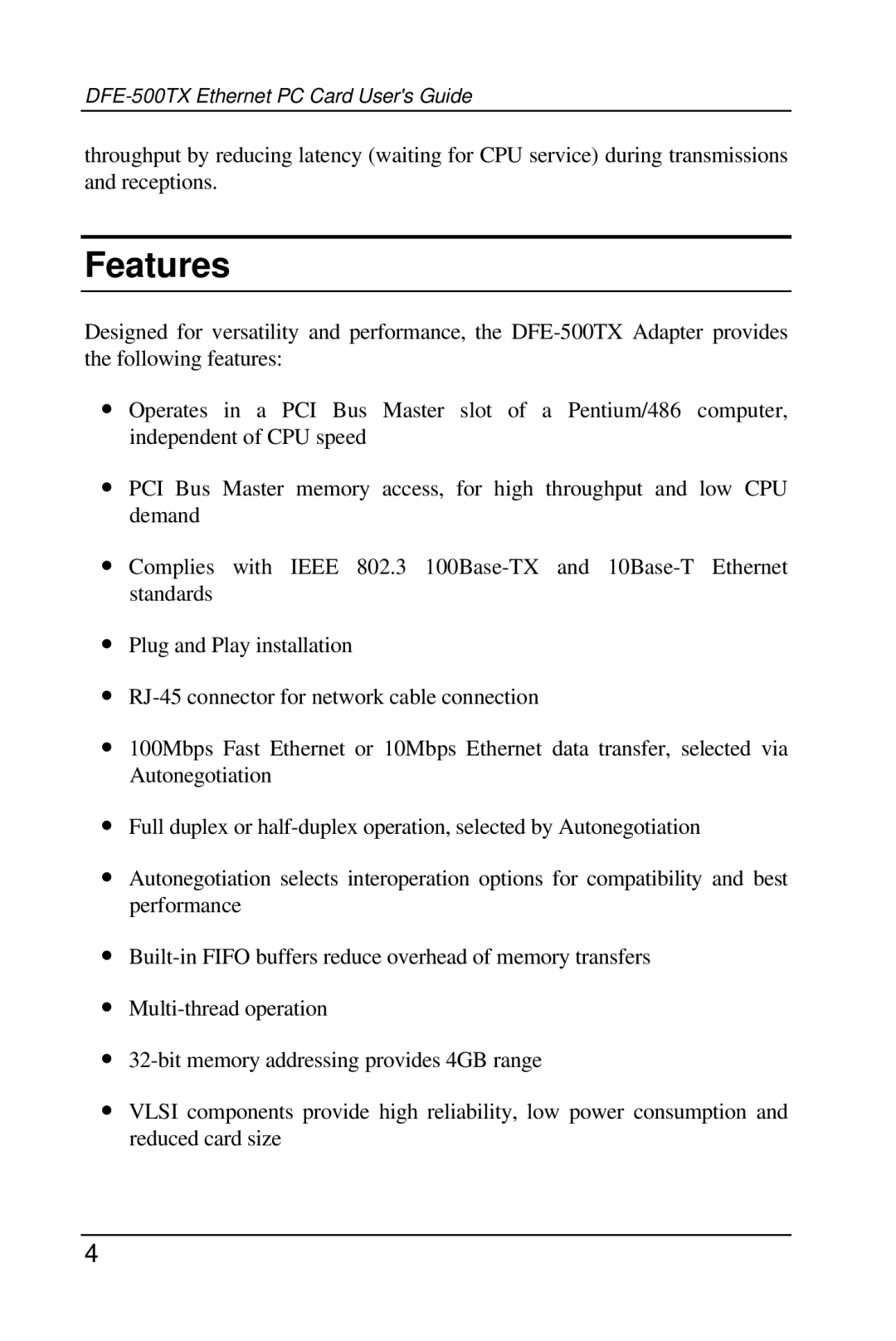 D-Link DFE-500TX manual Features 